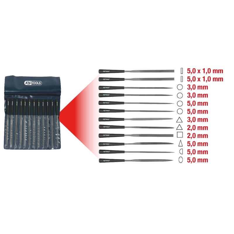 KS Tools 140.3050 Needle files set, 12 pcs, 145mm