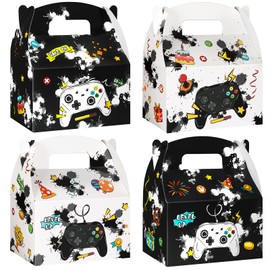 WERNNSAI Video Game Party Favor Treat Boxes - 12 Pack Gaming Paper Gift Boxes Small Candy Snack Bags Black White Goodie Boxes for Boys Gift Wrapping Box for Birthday Holiday Baby Shower Graduation