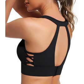 Yitoco YOYB06R2 - Sujetadores deportivos para mujer, suaves, integrados, con correa hueca, parte trasera acolchada de impacto medio, YOYB06R2, Negro_07, S