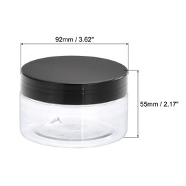 sourcing map Round Plastic Jars with Black Screw Top Lid, 7oz/ 200ml Wide-mouth Clear Empty Containers for Storage, Organizing, 2Pcs