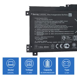 Dentsing LK03XL 11.55V 55.8Wh/4835mAh 3-Cell HSTNN-UB7I Laptop Battery Compatible with HP Envy 17M X360 15-BP000 BP001TX BP012DX BQ1XX 15-CN1004TX Series Notebook TPN-W127/W128 916368-541
