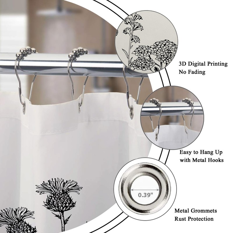 Riyidecor Clawfoot Tub Extra Wide Shower Curtain 180Wx72H Inch Flower