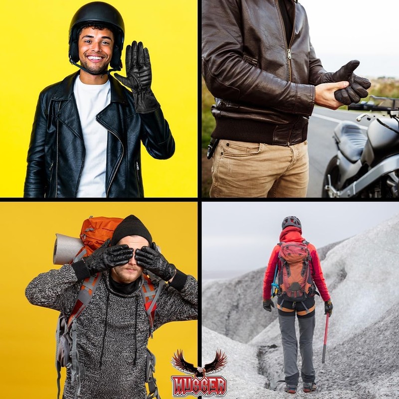 Hugger Men's Lined Gauntlet Water Resistant Leather Motorcycle Riding Gloves