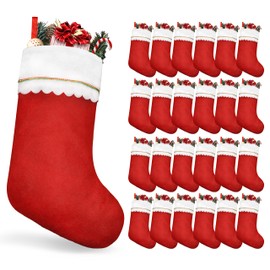 24 Pack Christmas Stockings Bulk,Large 19 Inches Traditional Red and White Christmas Stockings for Fireplace Decoration White Cuff with Gold Trim Christmas Stockings for Christmas Holiday Decorations