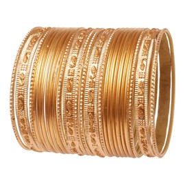 Touchstone Indian Bollywood "Colorful 2 Dozen Bangle Collection" Golden Glitters Textured Golden Color Designer Jewelry Special Bangle Bracelets Set Of 24 In Gold Tone For Women