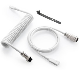 GunMjo Pro Custom Coiled USB C Cable for Gaming Keyboards, Double Sleeve Mechanical Keyboard with Removable Metal Aviator, 1.3M USB-C to USB-A White