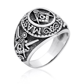 PikaLF Master Masonic Ring for Men, Compass Masonic Freemason Ring, Freemason Symbol Masonic Rings, Hip Hop Biker Ring, Religious Amulet Ring, Punk Masonic Jewelry Gift for Men Boys (S)
