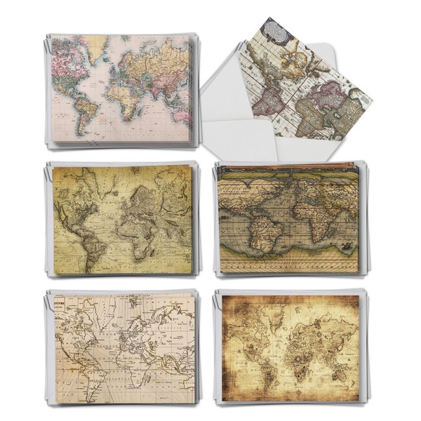 Map Quests Thank You From Teacher - 36 Boxed Note Cards with Envelopes (4 x 5.12 Inch) - Assorted Notecard Set for Teachers, Geography Professors, Cartography (6 Designs, 6 Each) AM3076FTG-B6x6