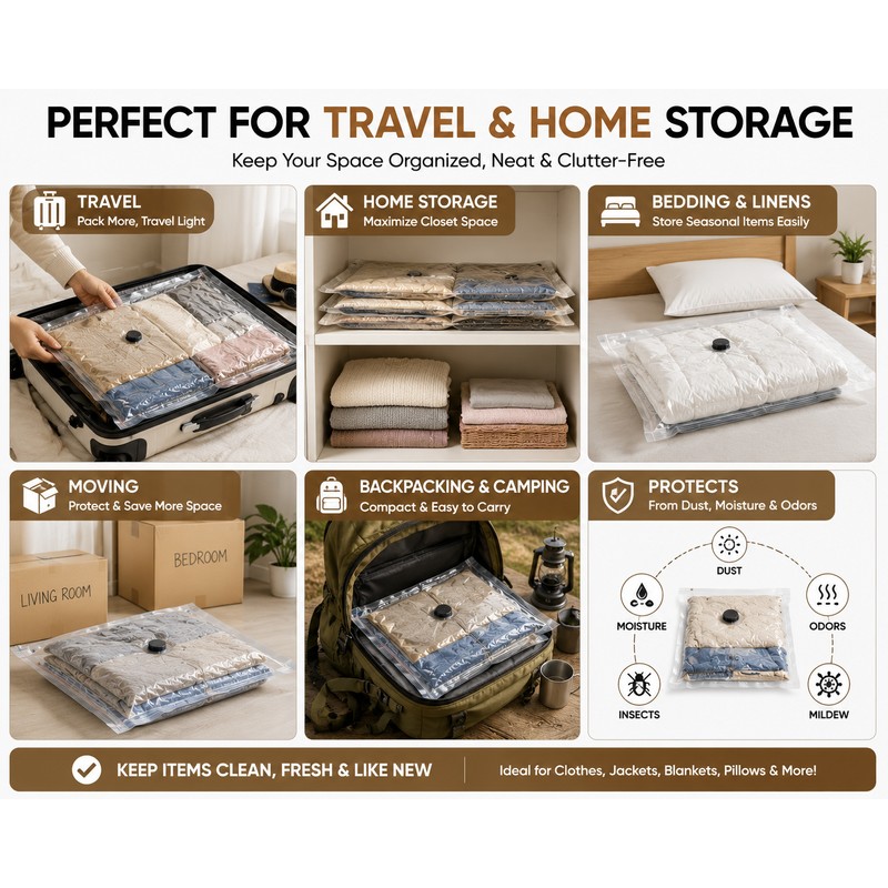 15 Pack Travel Vacuum Storage Bags with Rechargeable Electric Pump,