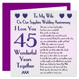 My Wife 45th Wedding Anniversary Card - On Our Sapphire Anniversary - 45 Years - Sentimental Verse I Love You