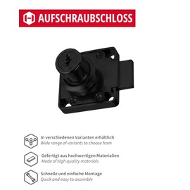 Gedotec Screw-On Lock Metal | Matte Black | Pack of 4 | Box Lock Including Bowl | Rim Lock | Backset: 25 mm | Diameter 19 x 22 mm | Track Closing - Left Stop | for Screwing On