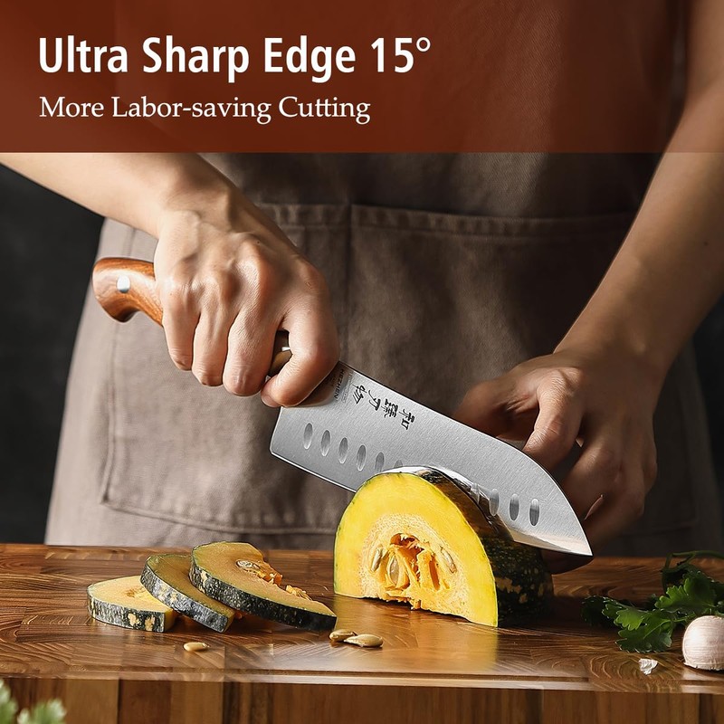 HEZHEN Santoku Chef Knife-7.3 inch Blade German DIN 1.4116 Stainless
