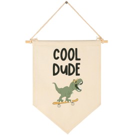 Dinosaur Skateboard Idea-Sign Above Crib-Baby Flag Wall Decor Gifts for Baby Boys Kids-Canvas Hanging Pennant Banner Wall Sign Gifts for Nursery Baby Room Playroom Bedroom Front Door