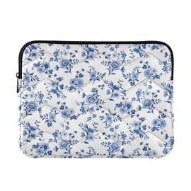 Sletend Blue Floral Quilted Laptop Sleeve 13 13.3 13.6 Inch, Compatible for MacBook Air 13 M1/M2 MacBook Pro 13, Surface Pro 9/8/7, 11.6-12’’ Acer Soft Puffy Printed Laptop Case