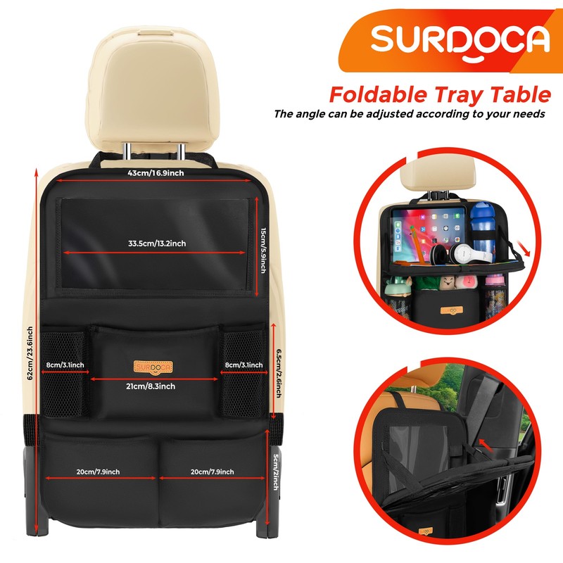 SURDOCA Backseat Car Organizer with Foldable Tray for Kids &