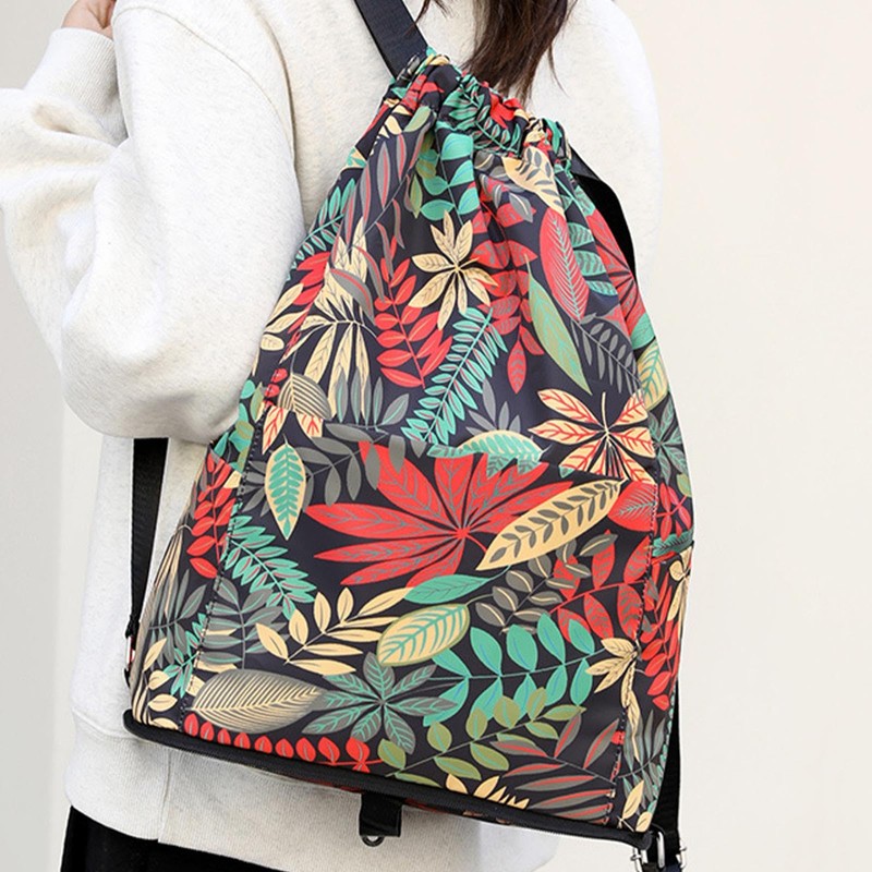 Foldable Drawstring Backpack,Foldable Sports Backpack Waterproof Drawstring Bag | Large