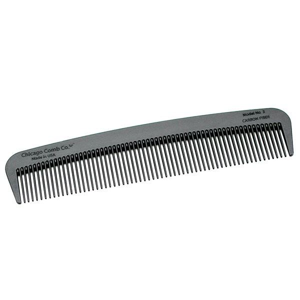 Chicago Comb Model 3 Carbon Fiber, Made in USA, Anti-static, 5.5 inches (14 cm) long, Fine-tooth, Pocket, Travel, EDC comb, Finer Hair and Beards