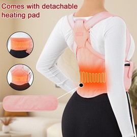 IDEA WIN Back Brace Posture Corrector for Women and Men with Heating Pad, Full Back Brace Support, Adjustable Back Posture Brace, Relieve Pain in Upper and Lower Back, Waist, And Shoulders (Pink, S)