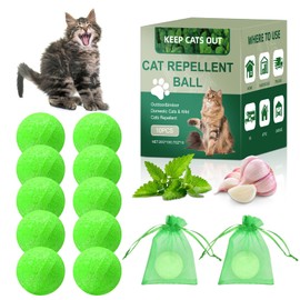 Cat Repellent Outdoor, Cat Deterrent Outdoor Indoor Balls with Essential Oils, 10 Pack Long-Lasting Pet Deterrent to Keep Cats Away from Yard, Garden, Lawn, Plants, Furniture, Trash Cans