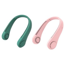 Sapphirem Portable Neck Fan 3 Speeds Mode Adjustable Stretchable Neck Fan Blow Air for Cooling Hand Free 4000mAh Rechargeable for Outdoor Sport Travel -2 Pack (Green & Pink)