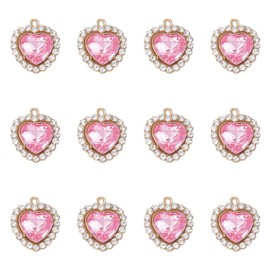 ccHuDE 20 Pcs Rhinestone Heart Charms Small Gemstone Heart Pendants Crystal Gem Charms Decorative Jewelry Pendants for DIY Necklace Bracelet Pink