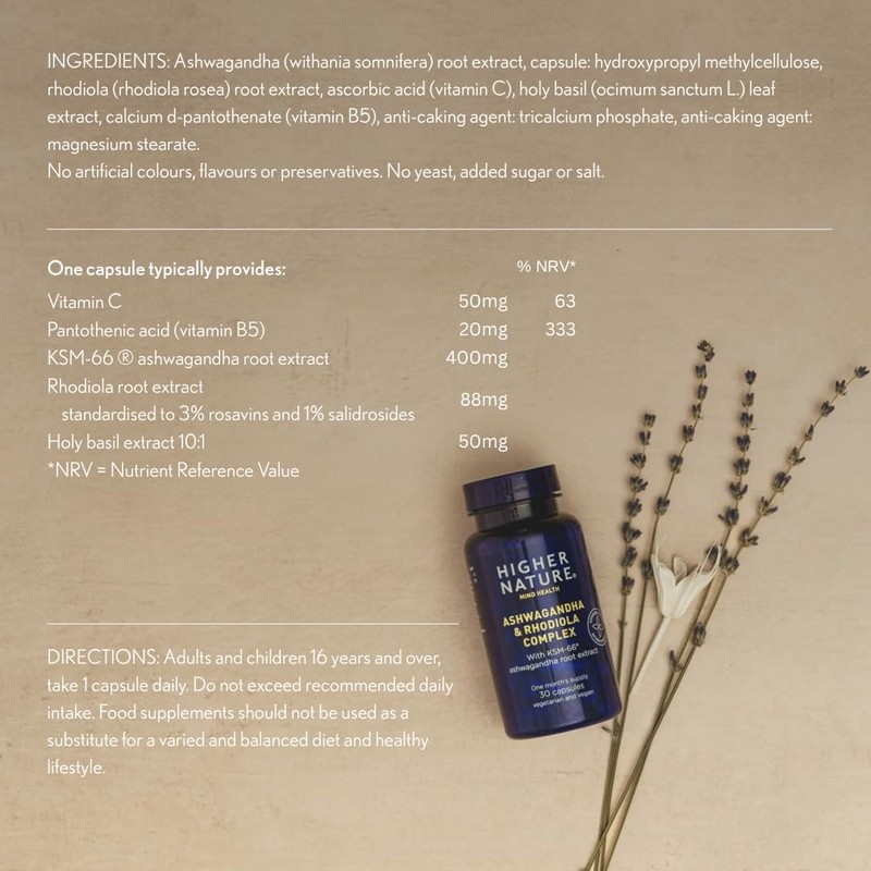 Higher Nature - Ashwagandha & Rhodiola Complex - Reduce Fatigue
