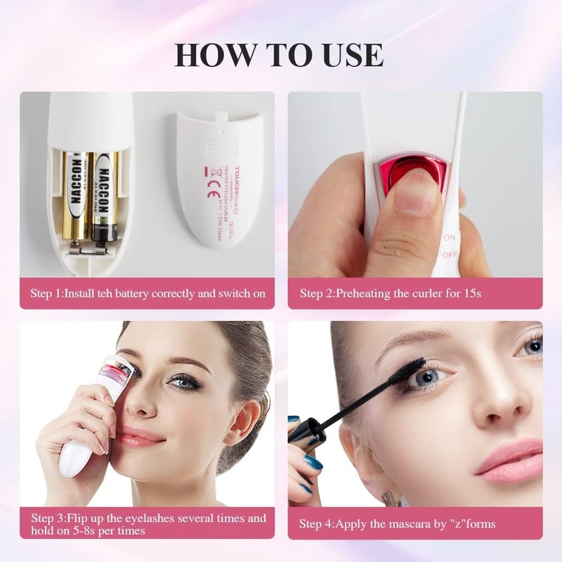 Heated Eyelash Curler, TOUCHBeauty Electric Eyelash Curler, Portable Lash Curler,