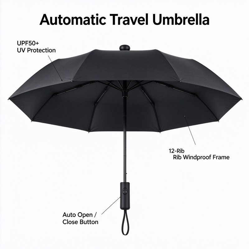 Compact Folding Umbrella for Travel – Automatic Open Design with