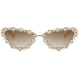 Full Crystal Shiny Cat Eye Sunglasses For Women Vintage Fashion Luxury Rhinestone Sun Glasses Female Elegant Shades (clear&brown)