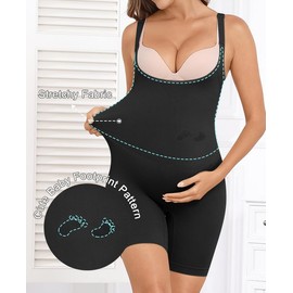 Y25D Women's Maternity Bodysuit Seamless Pregnancy Shapewear Shorts Under Dresses Belly Support Black