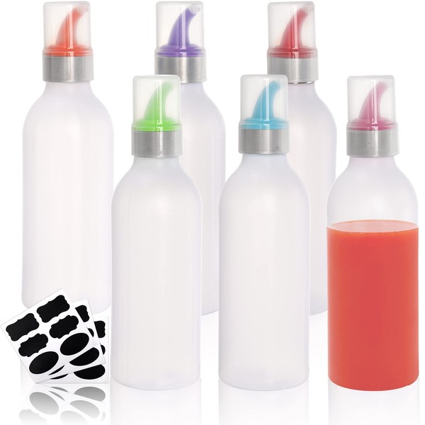 Lawei 6 Pack Plastic Squeeze Condiment Bottle - Ketchup Bottles with lids and Colored Tips - Perfect for Condiments, Sauce, BBQ, Dressings, Syrup, Arts and Crafts - 450ml