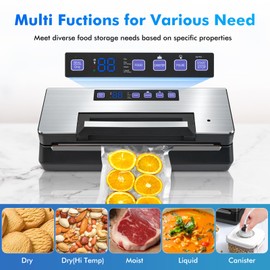 JTGILKFR Vacuum Sealer - Powerful 95kPa vacuum sealer for food with Built-in Cutter Bag Storage,Easy-Lock Handle Digital Timer,2 Roll and 5 Pre-cut Bags & Hose Every Seal Perfect Freshness Locked In
