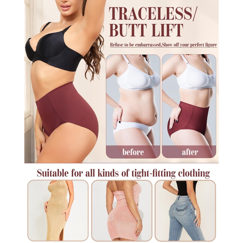 LEVAO Women Tummy Control Underwear, High Waisted Seamless Panties No