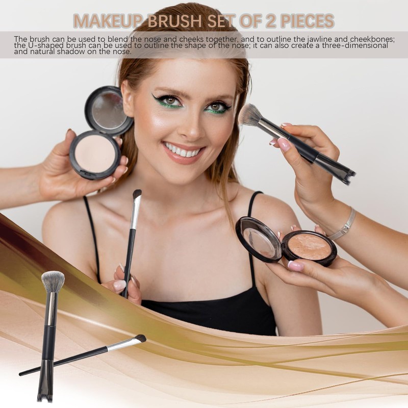 2 Pcs Nose Contour Brushes, 2-in-1 U-shaped Fluffy brush Dual-End