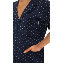 sesto senso Men's Elegant Short Sleeve Button Down Pyjamas Short Cotton with Button Placket, Anchor - Dark Blue, 4XL Große Größen