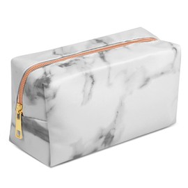 TIECHI Marble Pencil Case for Girls, White PU Aesthetic Pencil Case Pouch, Travel Pouch Cosmetic Makeup Brush Storage Bag for Exam Office Art School Travel Supplies