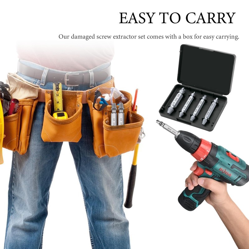 4 Pcs Damaged Screw Extractor Set, Broken Bolt Damaged Screw