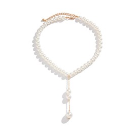 Bohemian Pearl Choker Necklace Vintage Pearl Y Necklace Prom Party Festival Statement Jewelry for Women and Girls (Style1)