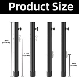 Buaak 4 Pcs Table Leg Extenders, 20CM with Latch and Locking Pin, Heavy Duty Carbon Steel Adjustable Table Legs, Table Support Lift Leg for Tables and Chairs