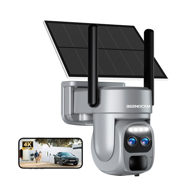 BEENOCAM 4K/8MP Solar Security Cameras Wireless Outdoor, Dual Lens 360°PTZ