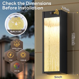 Dusk to Dawn LED Outdoor Wall Light Fixtures, 15in Exterior Black Waterproof Outdoor Lighting, Large Modern Water Ripple Porch Sconces Wall Mounted Outside Lantern for Garage Front Door(2 Pack)