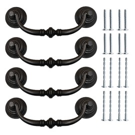 ONEBO Pack of 4 Furniture Handles, Vintage, Retro Design Door Handle, Handles for Kitchen Cabinets, Zinc Alloy Retro Cabinet Handles with Screws, for Chests, Cupboards, Dressers (Black)