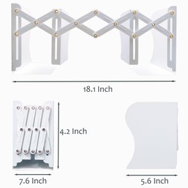 Yuetshuni Metal Bookends, Book Ends for Heavy Books, Adjustable Book Holder for Shelves, Book Stopper for Home/School/Office, Extends up to 19 inches, White