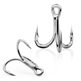 Natufish Treble Fishing Hooks 4X Strong - 10Pcs Triple Hooks Sharp Barbed/High Carbon Steel/Round Bend for Lures Freshwater Saltwater(Size 4#)