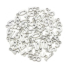 Numbers Pendant Charms, 50pcs Assorted Tibetan Silver Alloy 0-9 Numbers Jewelry Findings Charm Pendants for Necklace, Bracelets, Earrings