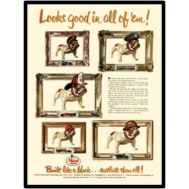 1945 Mack Trucks New Metal Sign: Mack Bulldog w/ Hats of War & Industry