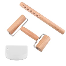 Rolling Pin Set, 2-Piece Set of Rolling Pin Wood + 1 Scraper, Small Rolling Pin with Handle, Pizza Roller, It is Used for Making Pizza, Bread and Rolls