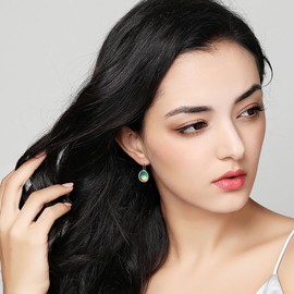 MetJakt 925 Silver Drop Earrings for Women with Real Natural Stone and Crystals, Colourful, Glitter, Colour-Changing Gemstone Earrings, Women's Jewellery, Silver Cubic Zirconia