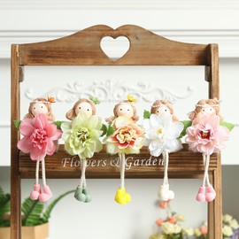 BALONAR 5Pcs 7Inch Spring Fairy Figurine Siting Accessories with Flowers Fairy Garden Figurines Angel Siting Ornaments for Outdoor Yard Home Decorations Window Holiday Girl Decor