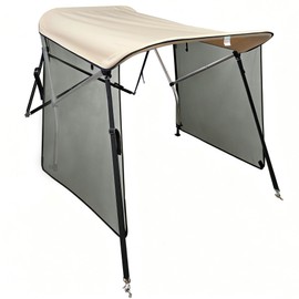 FUYEAR Zero Turn Lawn Mower Canopy with Removable High-Visibility UV Sunshade Curtain, Heavy Duty Beige Sun Shade & Rainproof Cover, 67 Inch Adjustable Nylon Strap Aluminum Alloy Bracket-with Curtain
